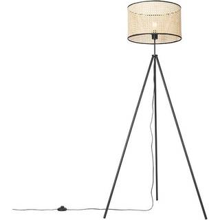 Rustik gulvlampe stativ sort med rattan skærm - Kata