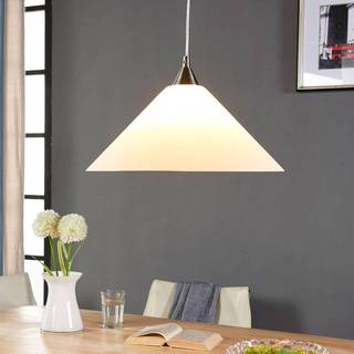 Lindby pendellampe Petra, hvid, glas, Ø 40 cm, kegle, E27