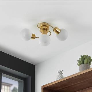 Lindby loftslampe Ciala, 3-lys, messingfarvet, glas