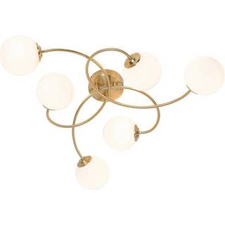 Moderne loftslampe guld med opalglas 6-lys - Athen