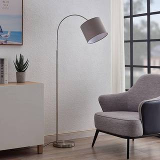 Lindby gulvlampe Keriba, nikkel/taupe, stof, 150 cm, E27
