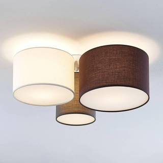 Lindby loftlampe Laurenz, 3 lyskilder, grå/brun, tekstil