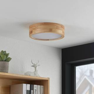 Lindby loftlampe Tanju, Ø 30 cm, 2 lyskilder, egetræ, E27