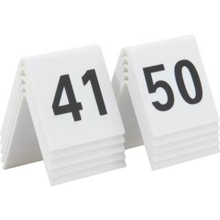 Securit skilt 5x4cm med bordnumre hvid med sort tal 41-50