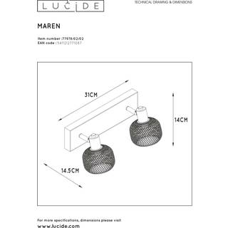 Maren loftspot, 2 lyskilder, sort