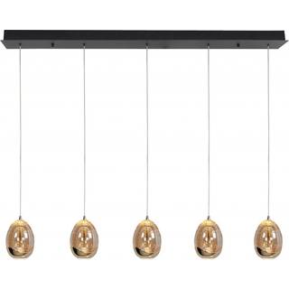 Hængelampe Golden Egg, rav/guld, længde 107 cm, 5 lyskilder af glas