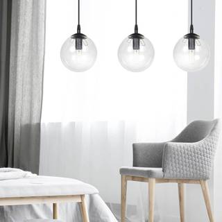 Glassy-pendel, 3-lys, lige, sort, klar, glas