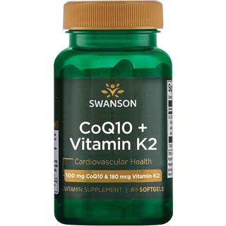 SWANSON CoQ10 100 mg + Vitamin K2 180 mcg, 60 kapsler
