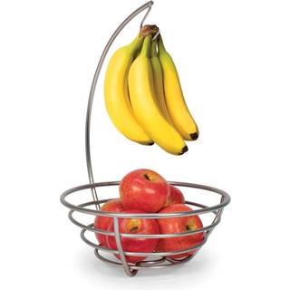 Spektrum diversificeret Euro lille træbøjle kurv Producer Saver Banana Holder & Open Wire Fruit Bowl til køkkenbord og spisebord Satin Nikkel