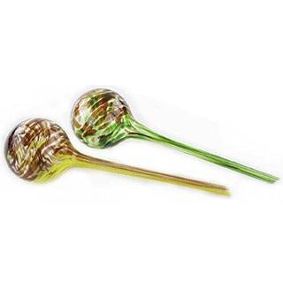 Aqua Watering Globes/Gardening Water Tool - 2 Pack med färgade glaserade gröna/gula färger