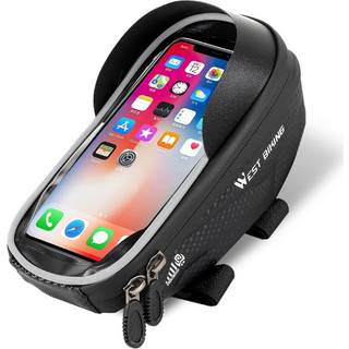 WEST BIKING - cykeltaske med holder til smartphones op til 17x7.5cm - Vandtæt - med Lynlås - Touchskærm - Sort