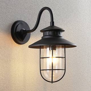 Lindby udendørs væglampe Kyan, højde 40 cm, sort, IP44, E27