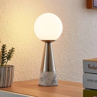 Lindby bordlampe Noana, mat nikkel, opalglas/marmor