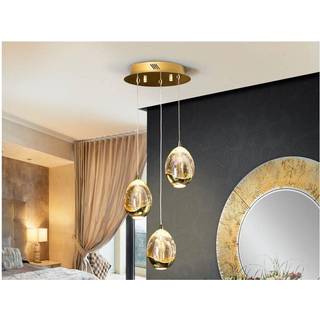 LED-pendel Rocio 3-lys, metal, glas, guld