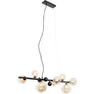 Art Deco Pendellampe sort med ravfarvet glas 8-lys - David