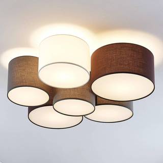 Lindby loftlampe Laurenz, Ø 99 cm, 6 lyskilder, grå/brun
