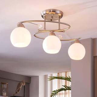 Lindby loftlampe Svean, 3-lys, hvid, glas, længde 40 cm