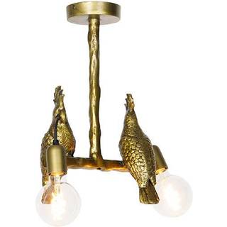 Vintage loftslampe messing 2-lys - Animal Papegøje