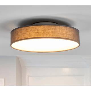 Lindby LED-loftlampe Saira, Ø 30 cm, grå, tekstil