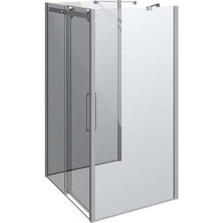 Dansani Deluxe skydedør med 2 sidevægge, vendbar, 120x100 cm Krom/klart glas