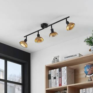 Lindby loftspot Erin, sort/guld, 4-lys, glas