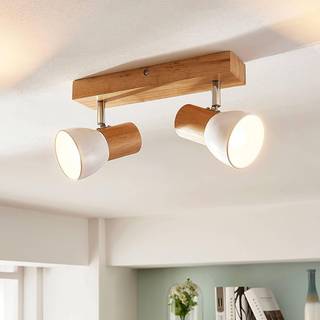 Lindby loftlampe Thorin, 27 cm, 2 lyskilder, hvid, træ, E14
