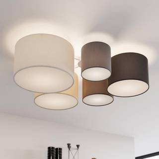 Lindby loftlampe Laurenz, 5 lyskilder, 93 cm, brun/beige, E27