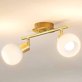 Lindby loftlampe Elaina, 30 cm, 2 lyskilder, messing, glas, E14