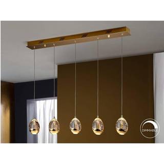 LED-pendel Rocio, 5-lys, metal, glas, guld