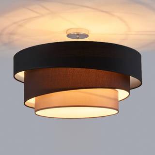 Lindby Melia loftlampe, sort/brun, tekstil, Ø 56cm