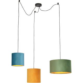 Hængende lampe med fløjl nuancer grøn, gul og blå - Cava