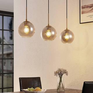 Lindby hængelampe Hiwana, røggrå, glas, 3 lyskilder