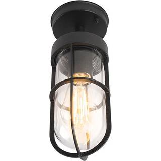 Rustik udendørs loftslampe sort med glas IP44 - Elza