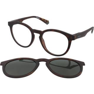 Polaroid Unisex PLD 2132/CS N9P/UC Solbriller Plast Havana Grøn Rund Polariseret Clip-on