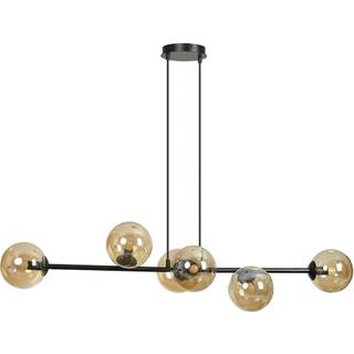 Hængelampe Glassy, 6 lyskilder, sort, ravfarvet, glas, 110 cm