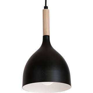 Hængelampe Noak, sort/naturtræ, Ø 17 cm