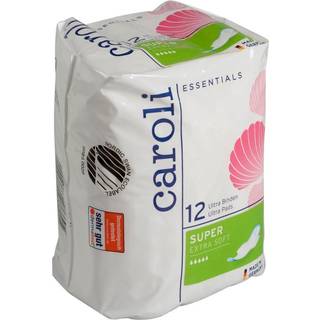 Hygiejnebind, Caroli, 28x9,5cm, hvid, Ultra Pads, Super, med vinger, enkeltpakket, 12 stk, Personlig pleje,