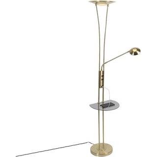 Gulvlampe guld med læselampe inkl. LED og USB-port - Sevilla