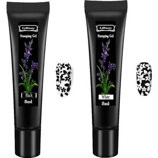 Libiuty sort & hvid negle stempling gel polsk s?t 2 stk negl kunst stempling gel 8 ml udskrivning til negleplade negleskabelon stempling