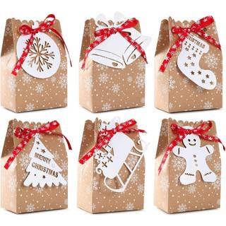 24 pcs jul goody tasker bulk jul kraft gaveposer med sneflake b?nd pepperkage julem?rker til feriefest forsyninger