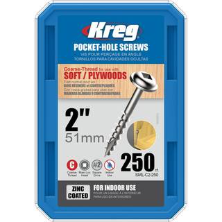 KREG Pocket-Hole skruer 51mm Zinc Coated Maxi-Loc grov gevind 250stk