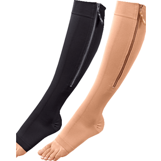 Stützstrümpfe mit Reißverschluss – offene Fußspitze (Schwarz / Beige) (pro Paar)