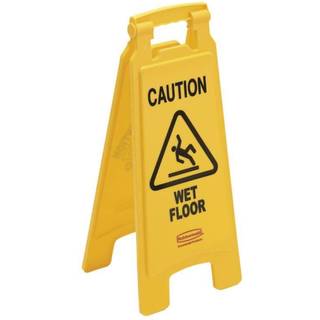 Advarselsskilt gul 2-sidet med tekst "Caution - Wet floor"