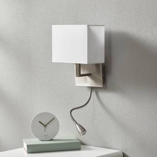 LED-væglampe 6519 med LED-læselampe, satineret sølv