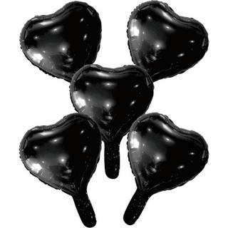 Sort folieballon hjerter, 5 stk