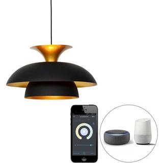 Smart pendellampe sort med guld inkl. Wifi G95 - Titus