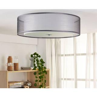 Lindby loftlampe Tobia, grå, tekstil, Ø 50 cm, E27