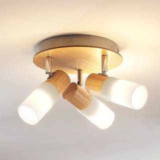 Lindby loftspot Christoph, 20 cm, 3 lyskilder, træ, rondel
