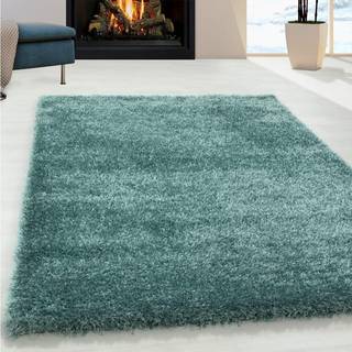 Brilliant Rund Shaggy tæppe Ensfarvet - Aqua - 200x200 (Rund)