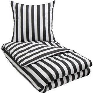 Stribet sengetøj - 150x210 cm - Blødt bomuldssatin - Nordic Stripe - Mørkegråt og hvidt sengesæt